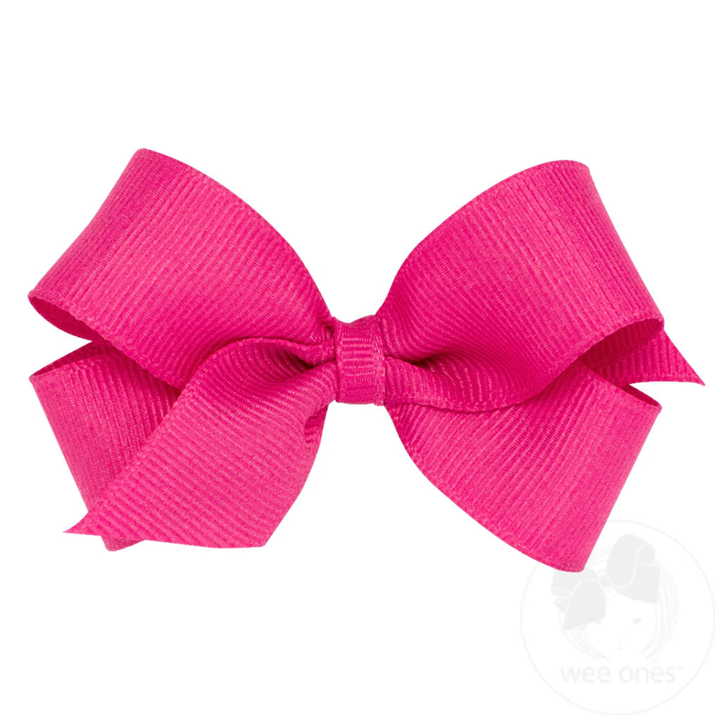 Mini Classic Grosgrain Hair Bow (Plain Wrap) Shocking Pink
