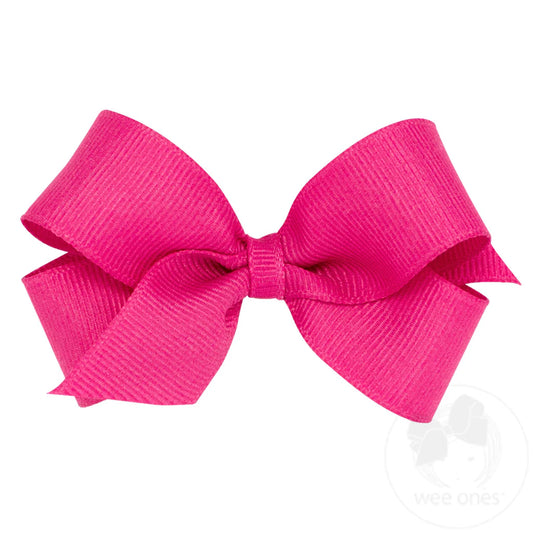 Mini Classic Grosgrain Hair Bow (Plain Wrap) Shocking Pink