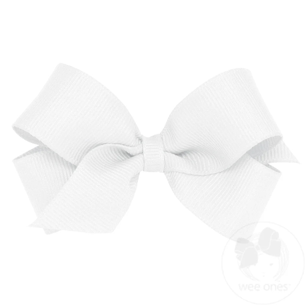Mini Classic Grosgrain Hair Bow (Plain Wrap) White