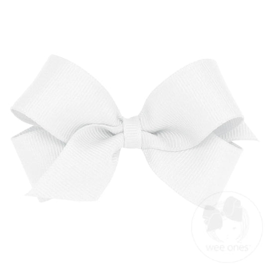 Mini Classic Grosgrain Hair Bow (Plain Wrap) White