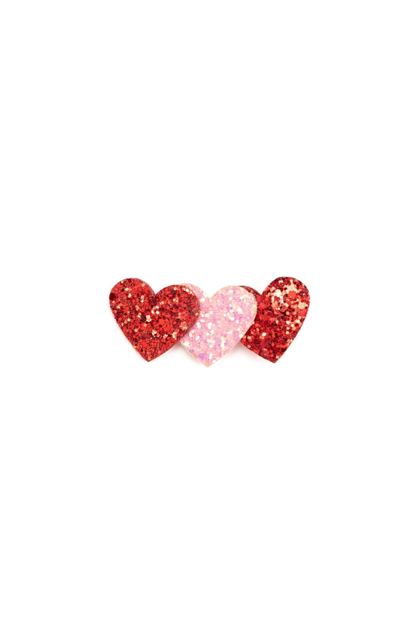 Pink & Red Glitter Hearts Hair Clip