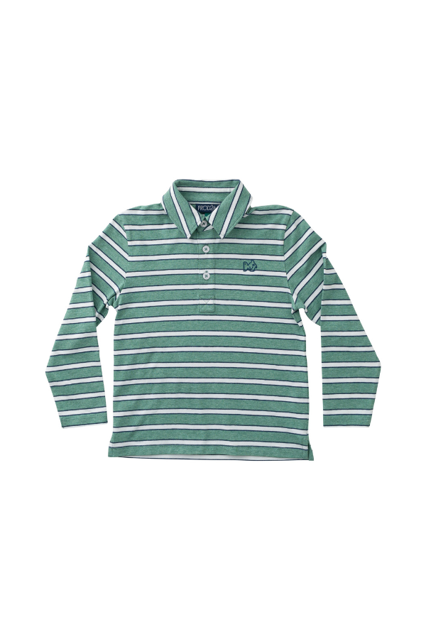 Long Sleeve Pro Performance Polo - Frosty Spruce Dark Denim Stripe