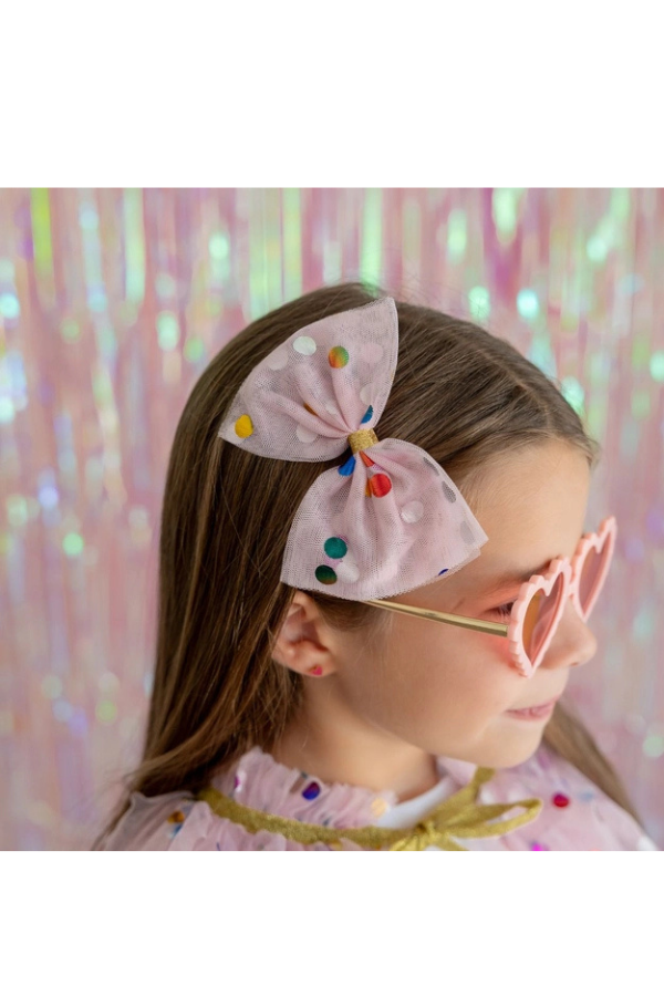 Pink Confetti Tulle Bow Clip
