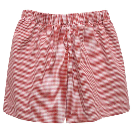 Red Gingham Boys Pull on Short with Back Pocket