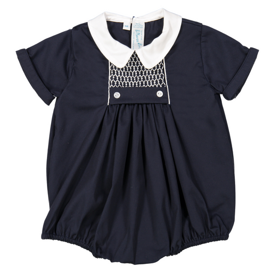 Chevron Smocked Bubble, Navy