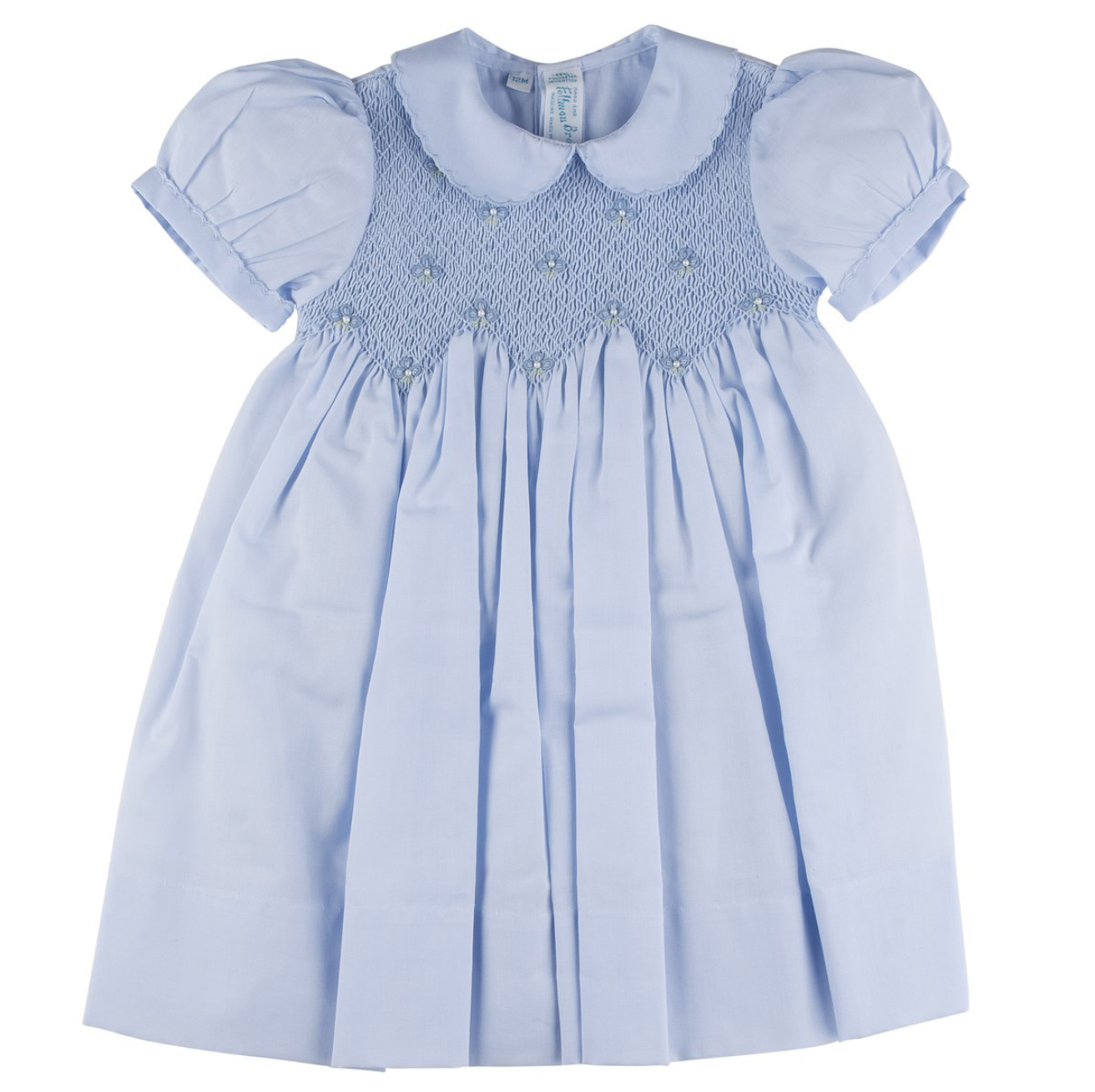 Blue Smocked Dress with Pearls