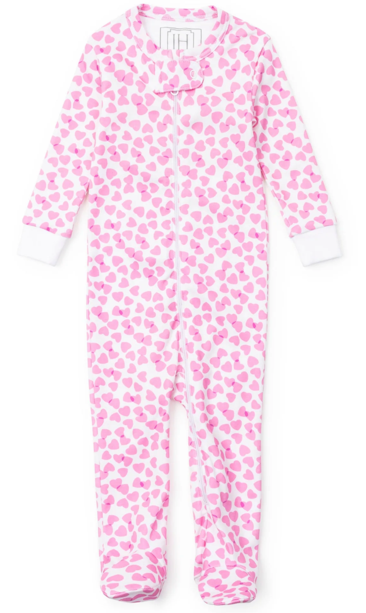 Parker Girl's Pima Footie Pajama-Pink Confetti Hearts