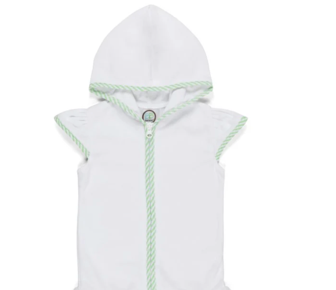 Sleeveless Cover Up with Hood- Green Stripe