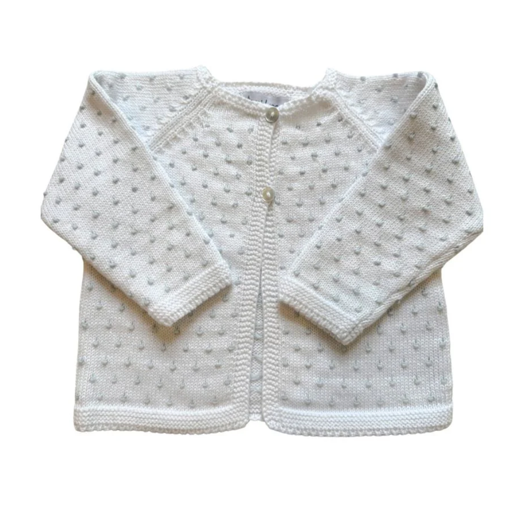 Dot Cardigan- White with Light Blue