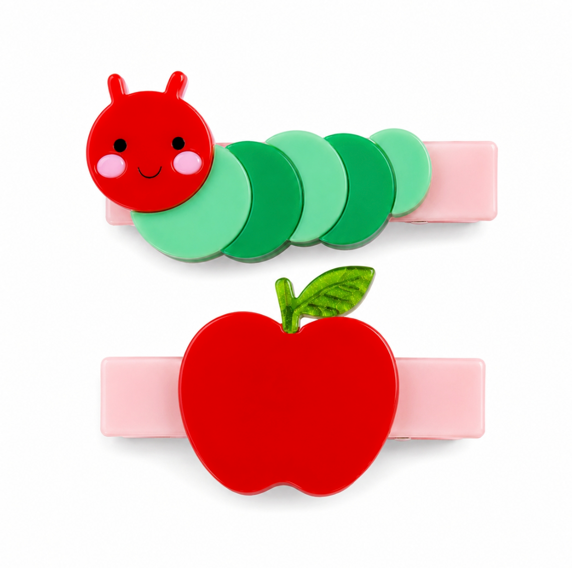 Caterpillar and Apple Pink Hair Clips