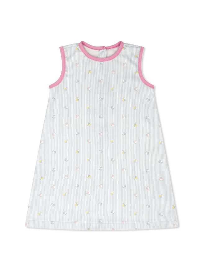 Ann Dress- Beach Bounce with Pink Welting