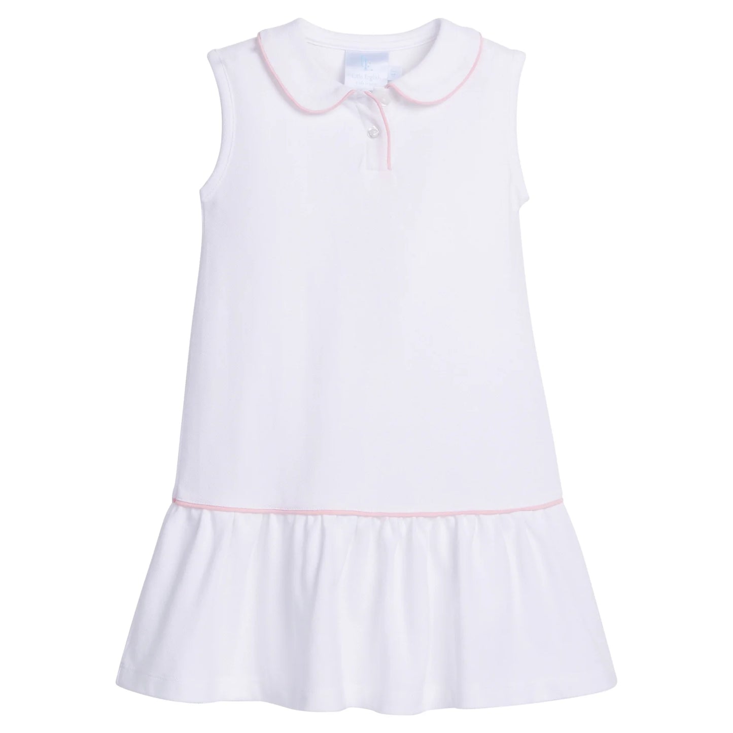 Sleeveless Polo Dress-White With Light Pink