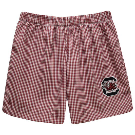 South Carolina Gamecocks Embroidered Gingham Pull On Shorts