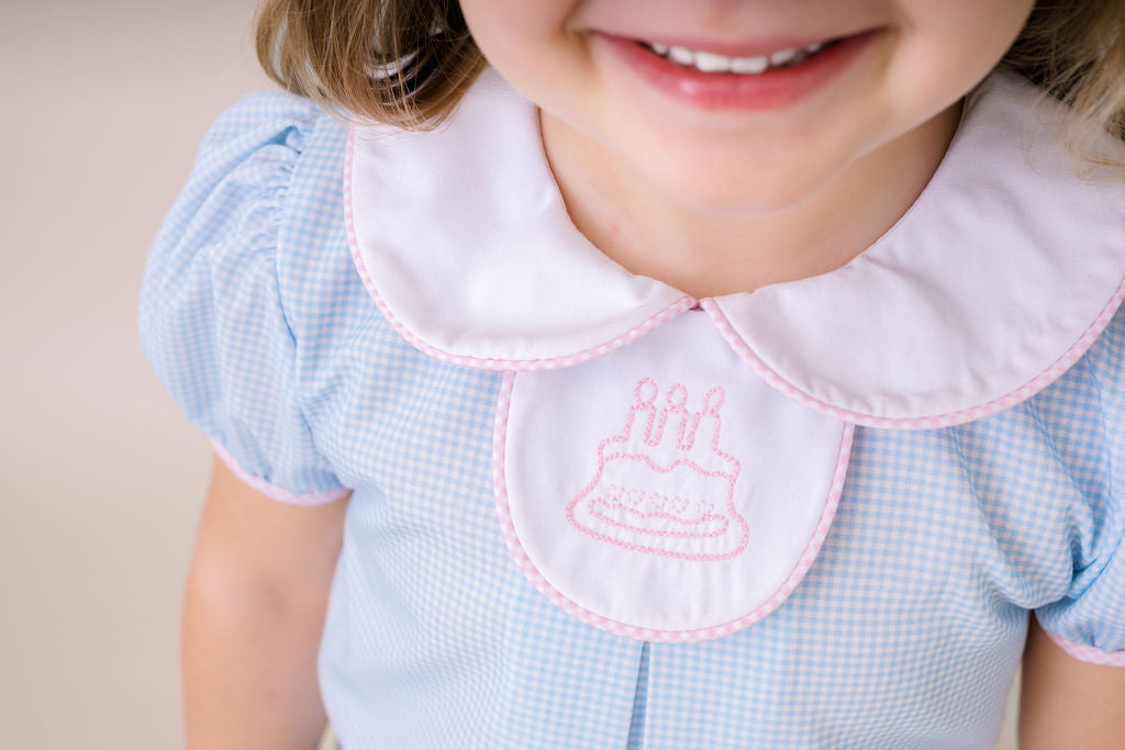 Timeless Tab Dress - Baby Blue Minigingham