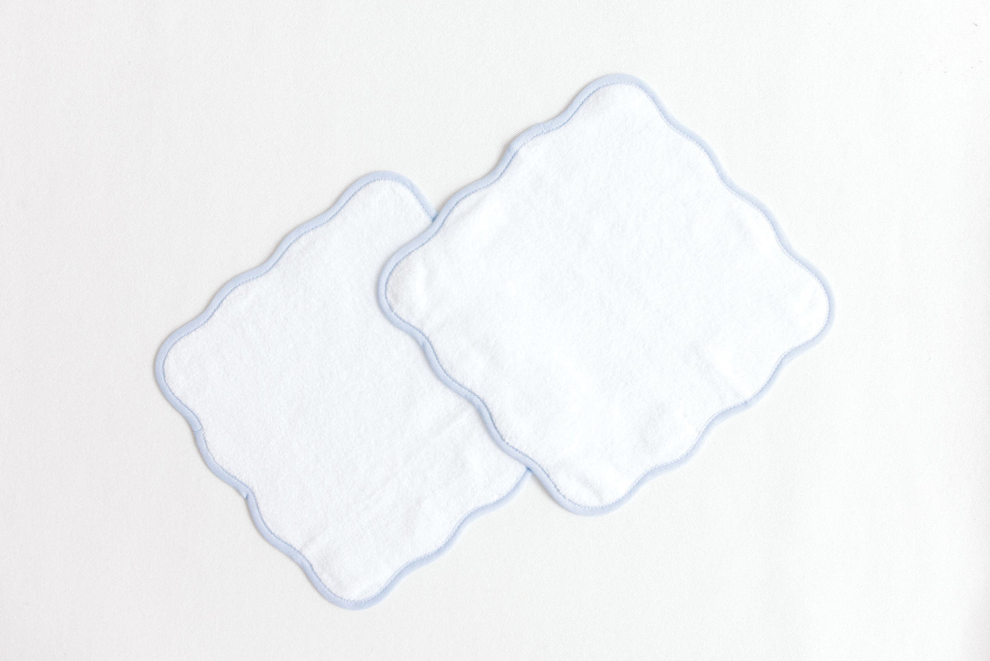 Wash Cloth Set - Blue Stripe Scalloped Edge