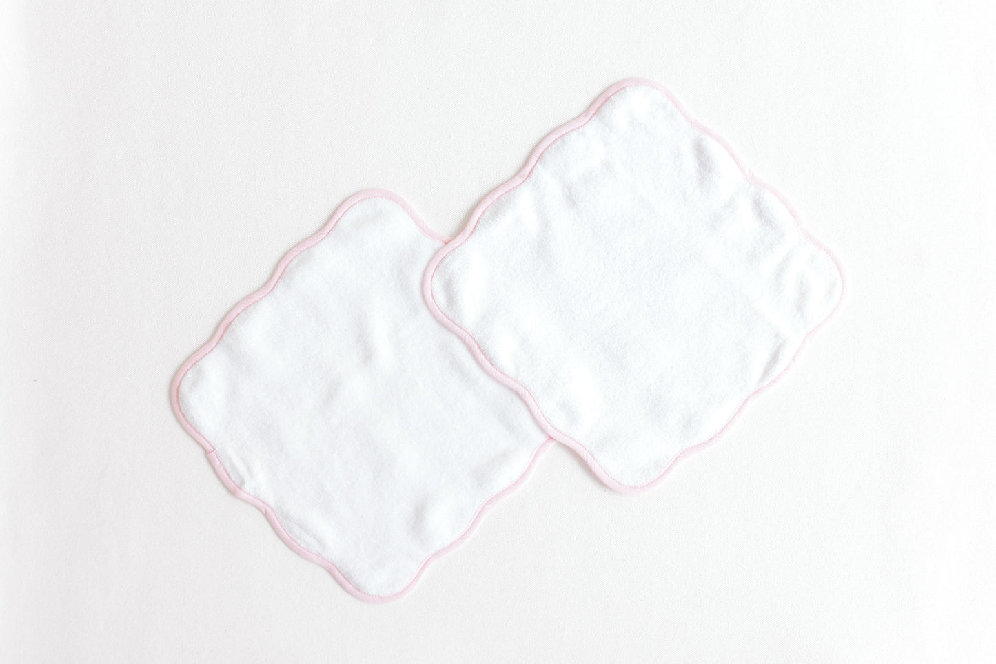 Wash Cloth Set - Pink Stripe Scalloped Edge