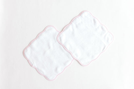 Wash Cloth Set - Pink Stripe Scalloped Edge
