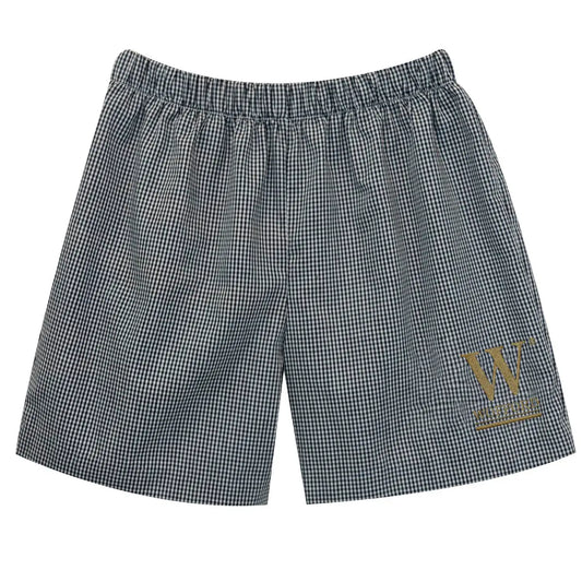 Wofford Terriers Embroidered Black Gingham Pull On Short