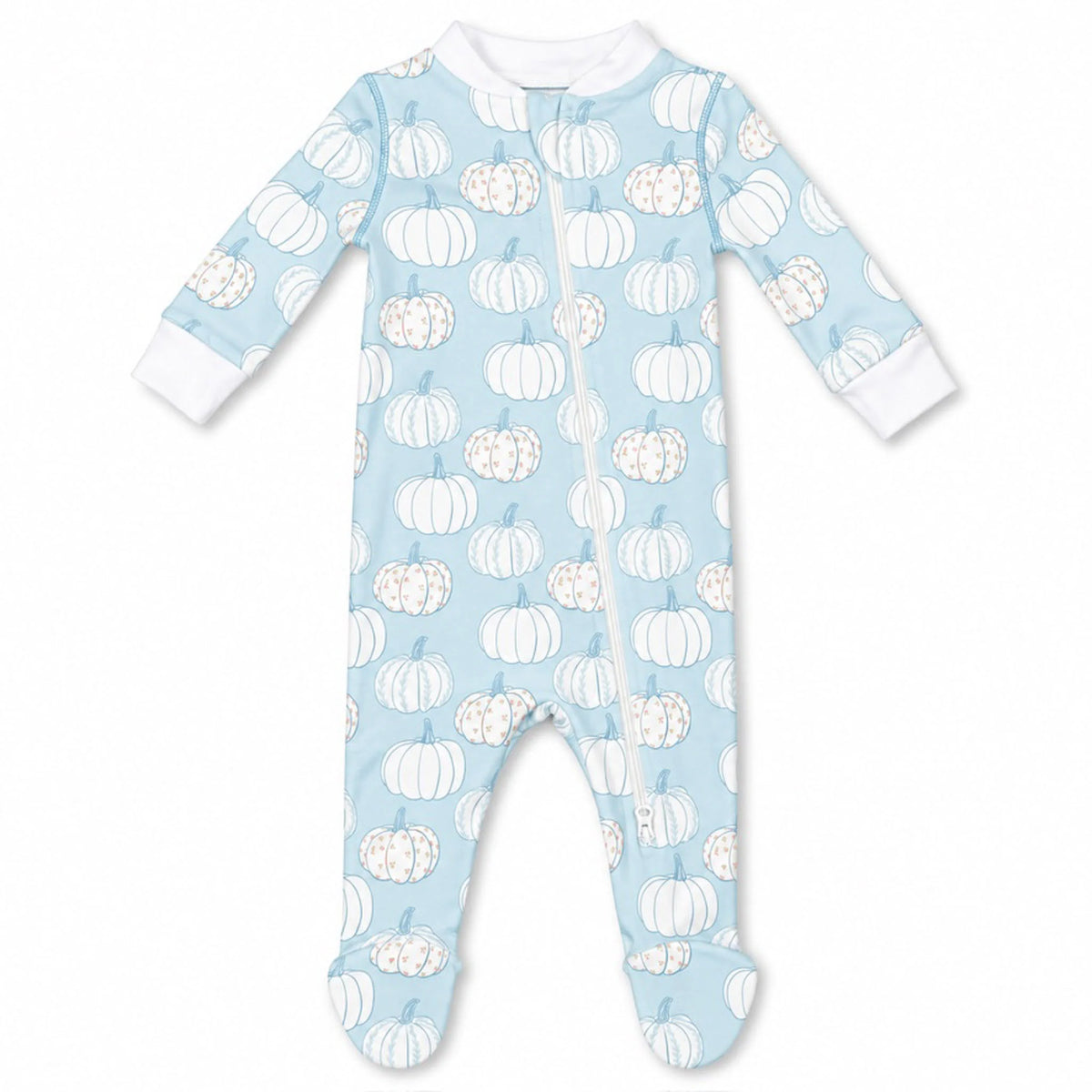 Footed Pajama-Baby Blue Pumpkins