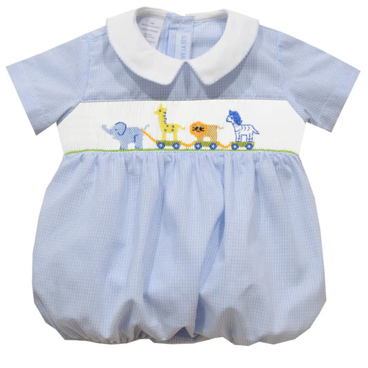 Zoo Smocked Gingham Short Sleeve Boys Bubble