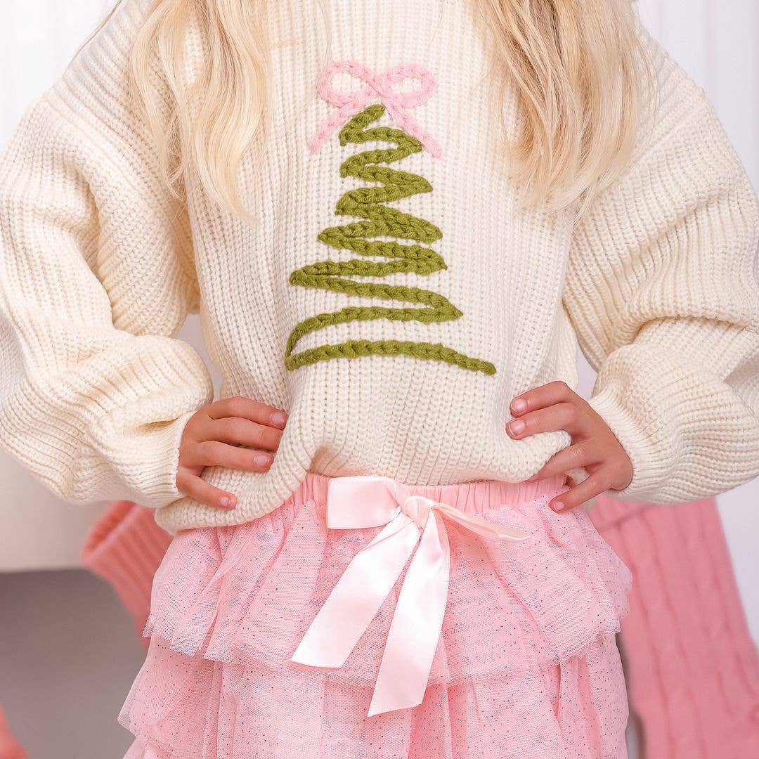 Coquette Christmas Tree Knit Sweater - Kids Clothing Holiday: 4T