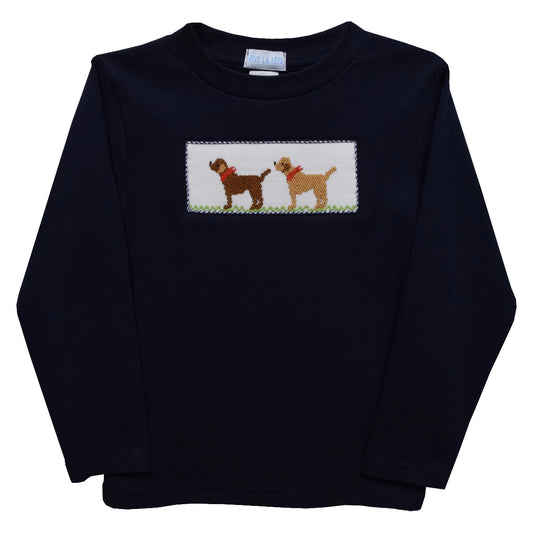 Labrador Smocked Navy Long Sleeve Tee Shirt