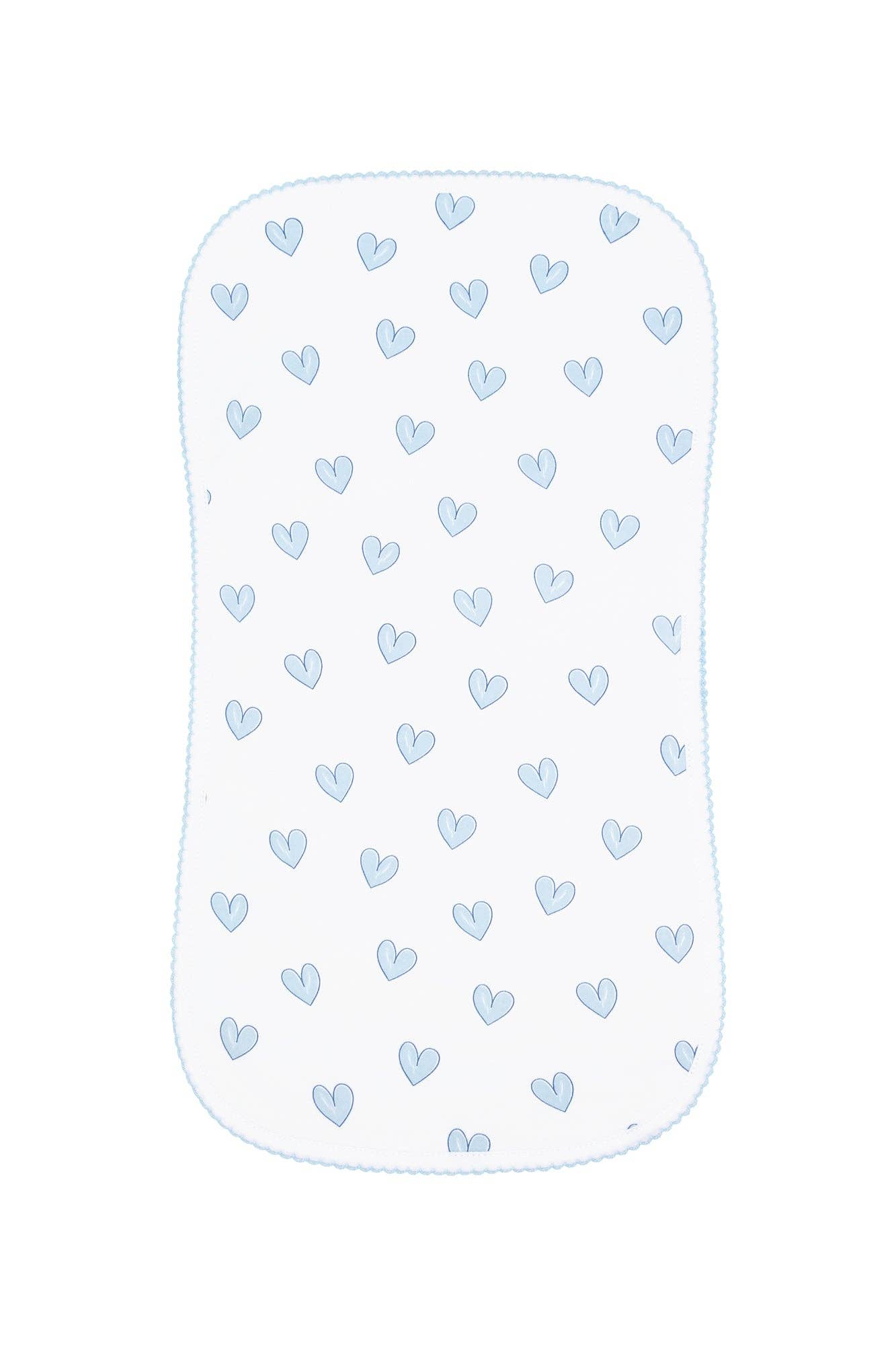 Blue Heart Print Burp Cloth: Blue / One Size