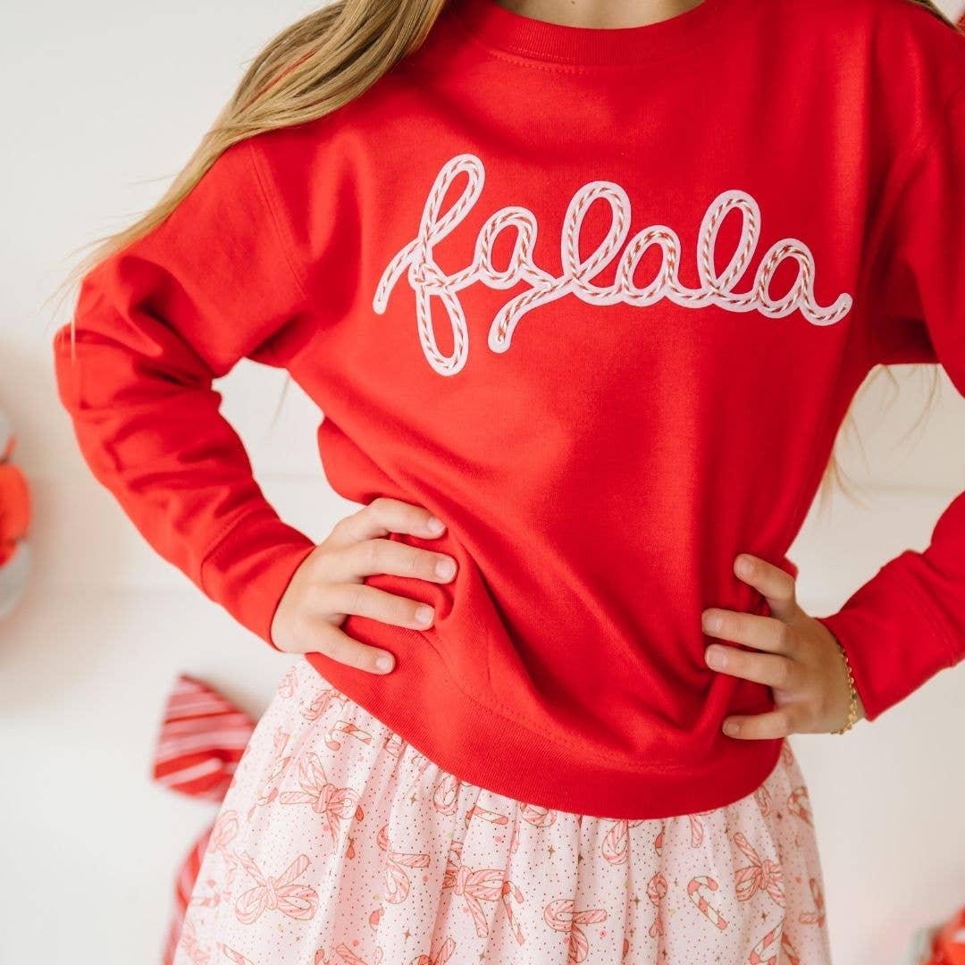 Falala Patch Christmas Sweatshirt - Red - Girls Clothes : 7/8