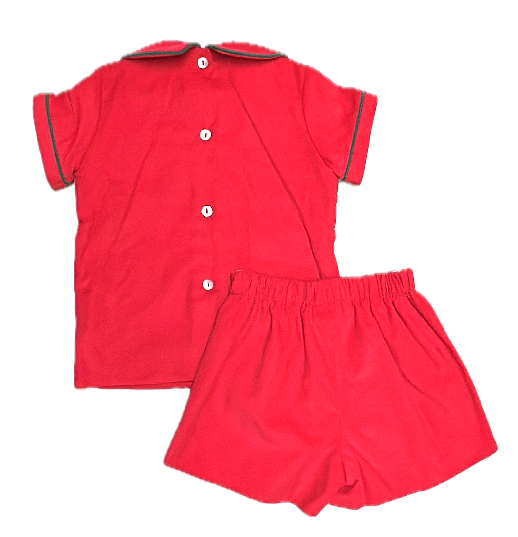 Red Corduroy Boys Short Set Christmas Classic