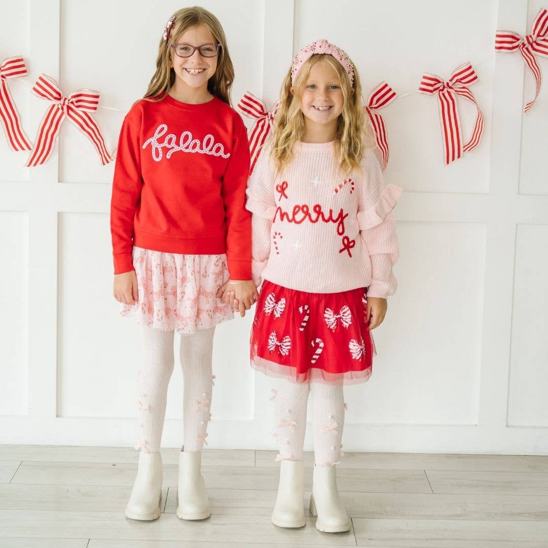 Falala Patch Christmas Sweatshirt - Red - Girls Clothes : 4T