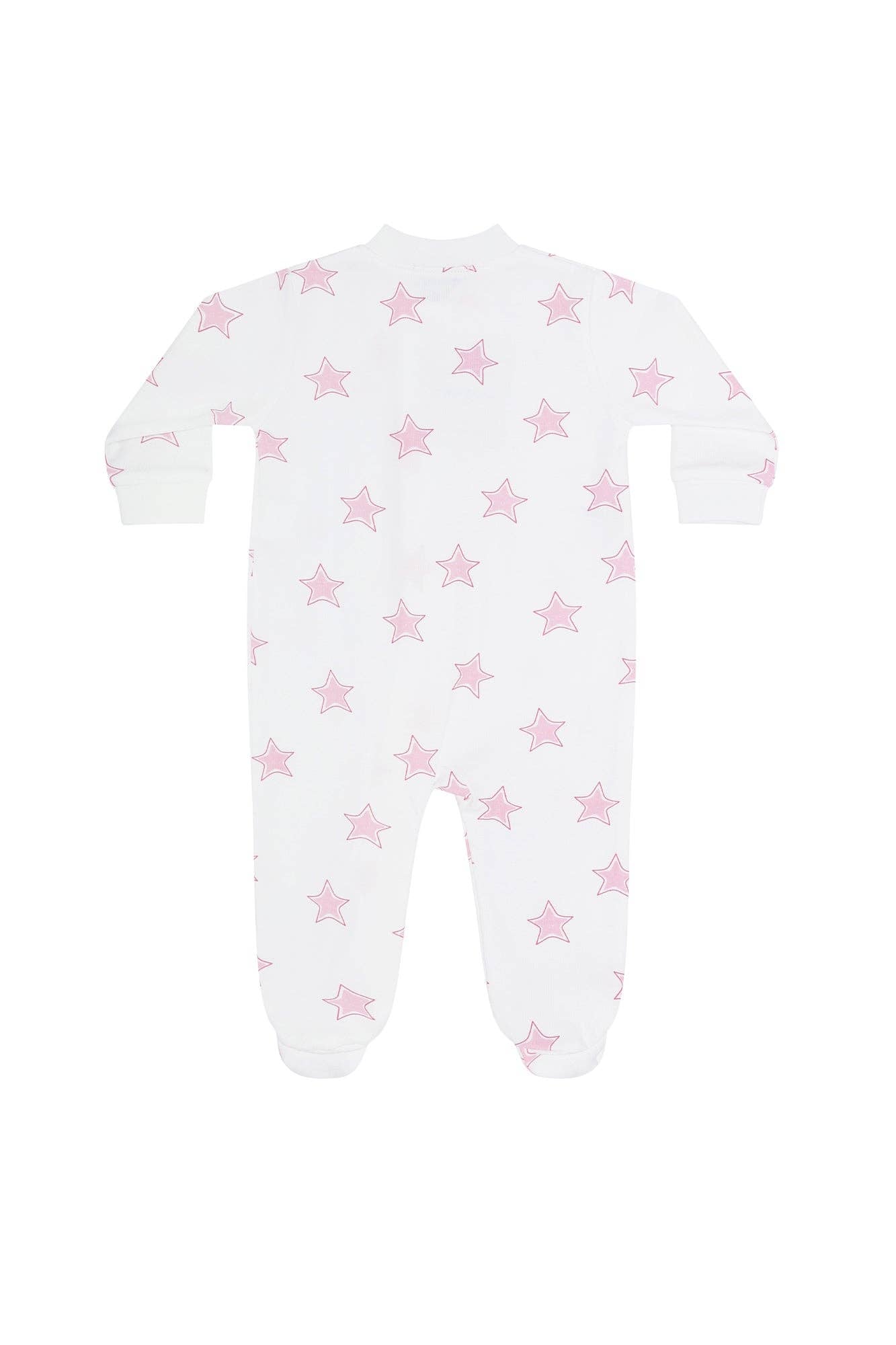 Pink Stars Print Zipper Footie: Pink