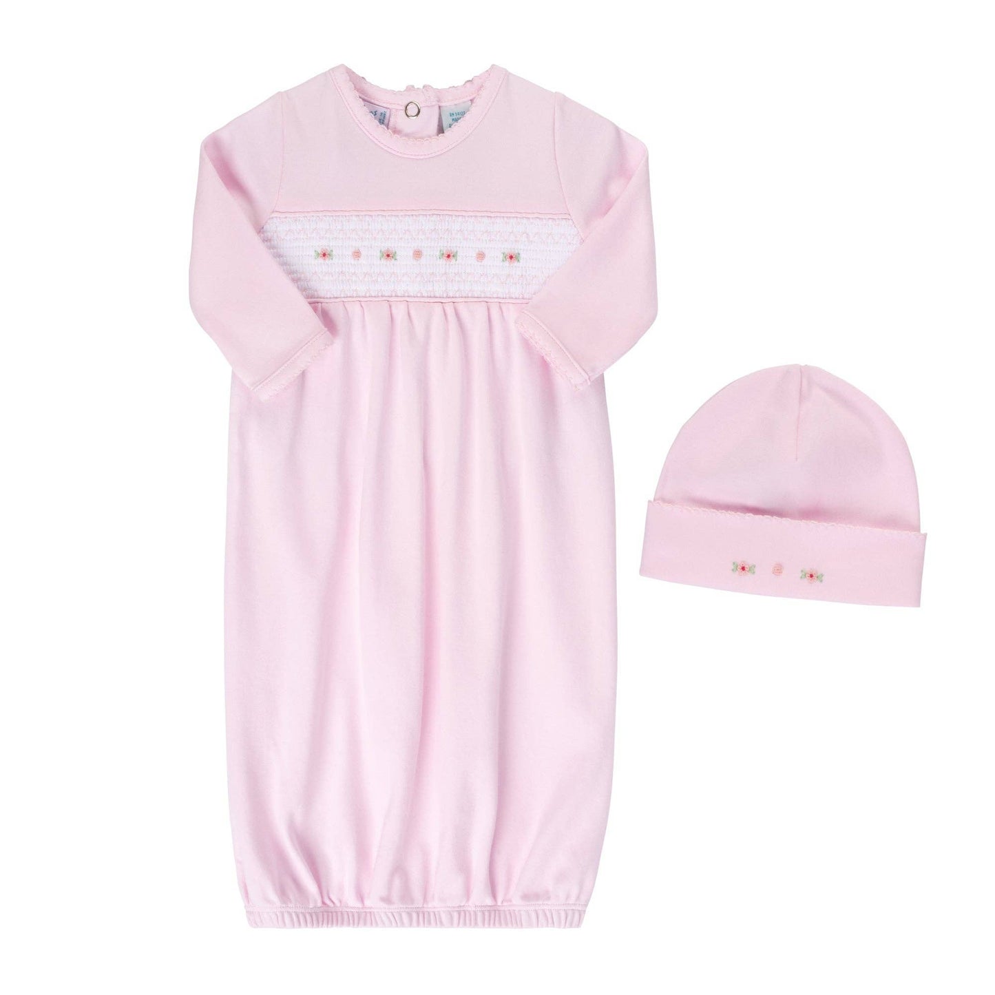 Baby Girl`s Smocked Flower Gown and Hat: Pink / NB