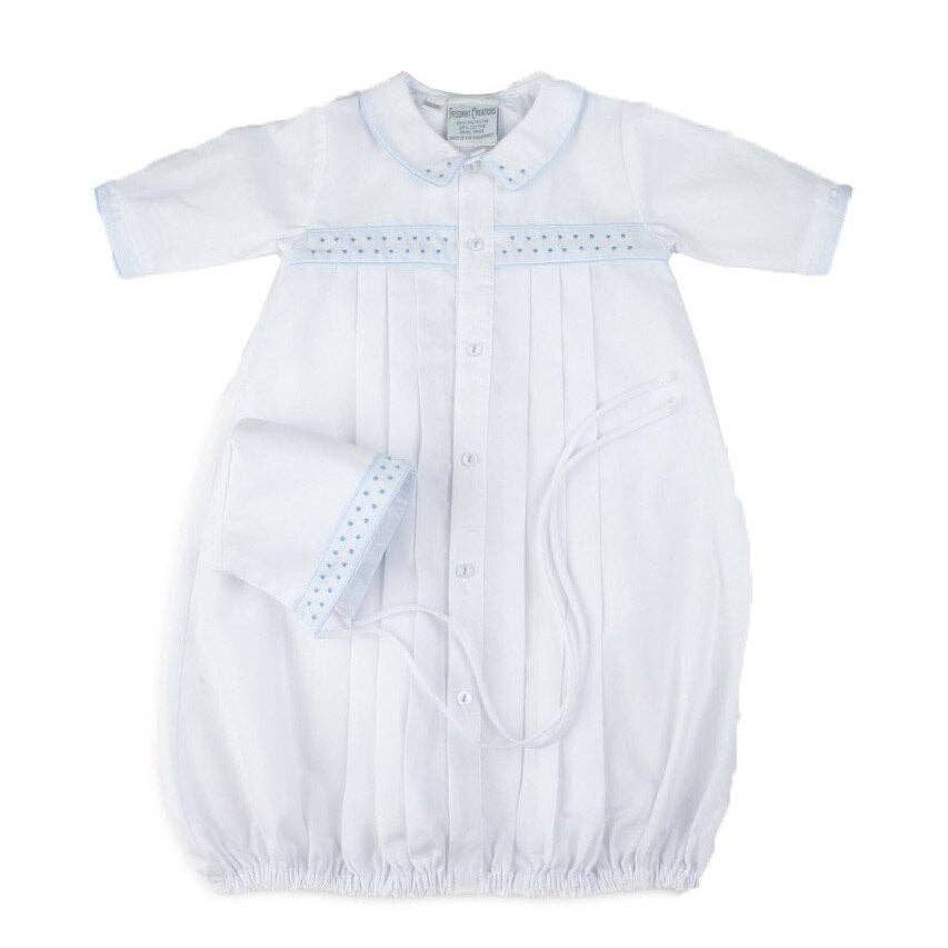 Preemie Boys Dot Embroidered Take Me Home Gown with Hat: Blue