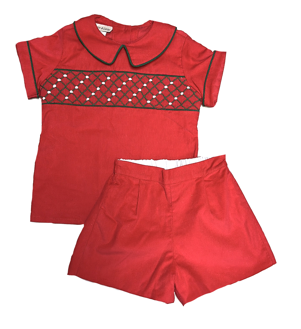 Red Corduroy Boys Short Set Christmas Classic