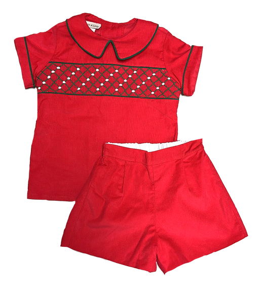Red Corduroy Boys Short Set Christmas Classic