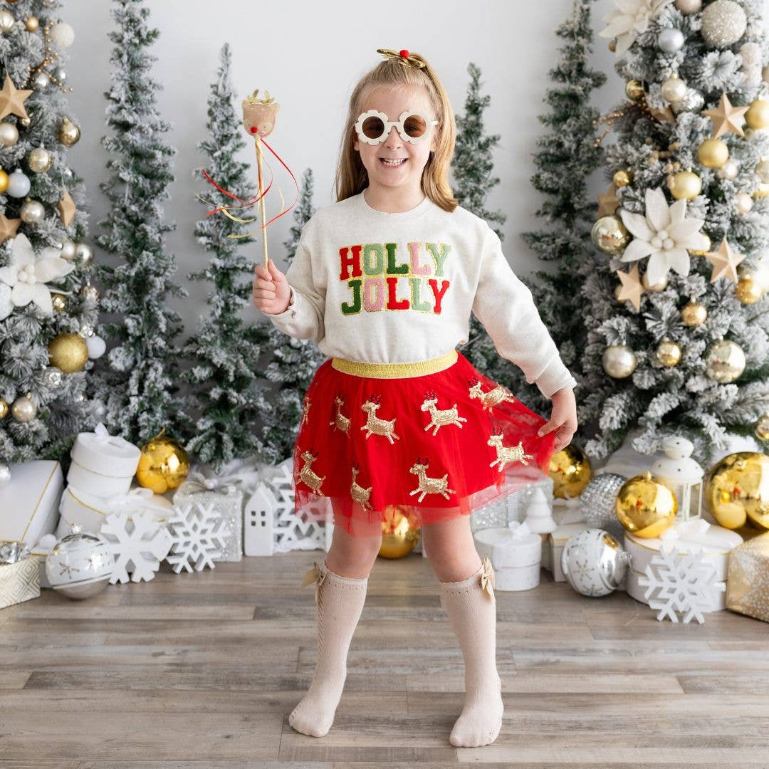 Holly Jolly Patch Christmas Sweatshirt - Girls Clothes: 10