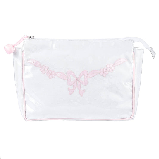 FLORAL BOW LARGE MAKEUP BAG: Pink