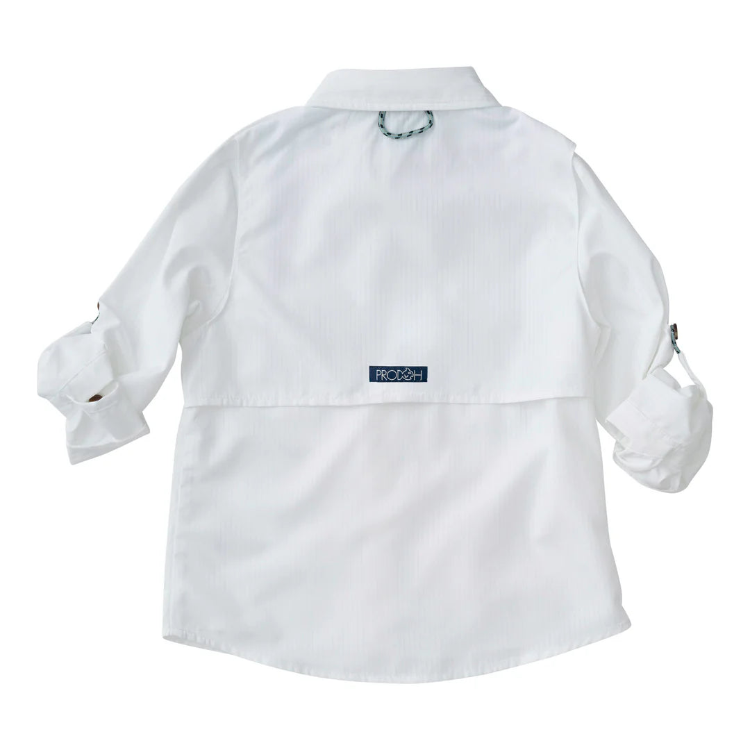 Long Sleeve Founders Kids Fishing Shirt- Bright White