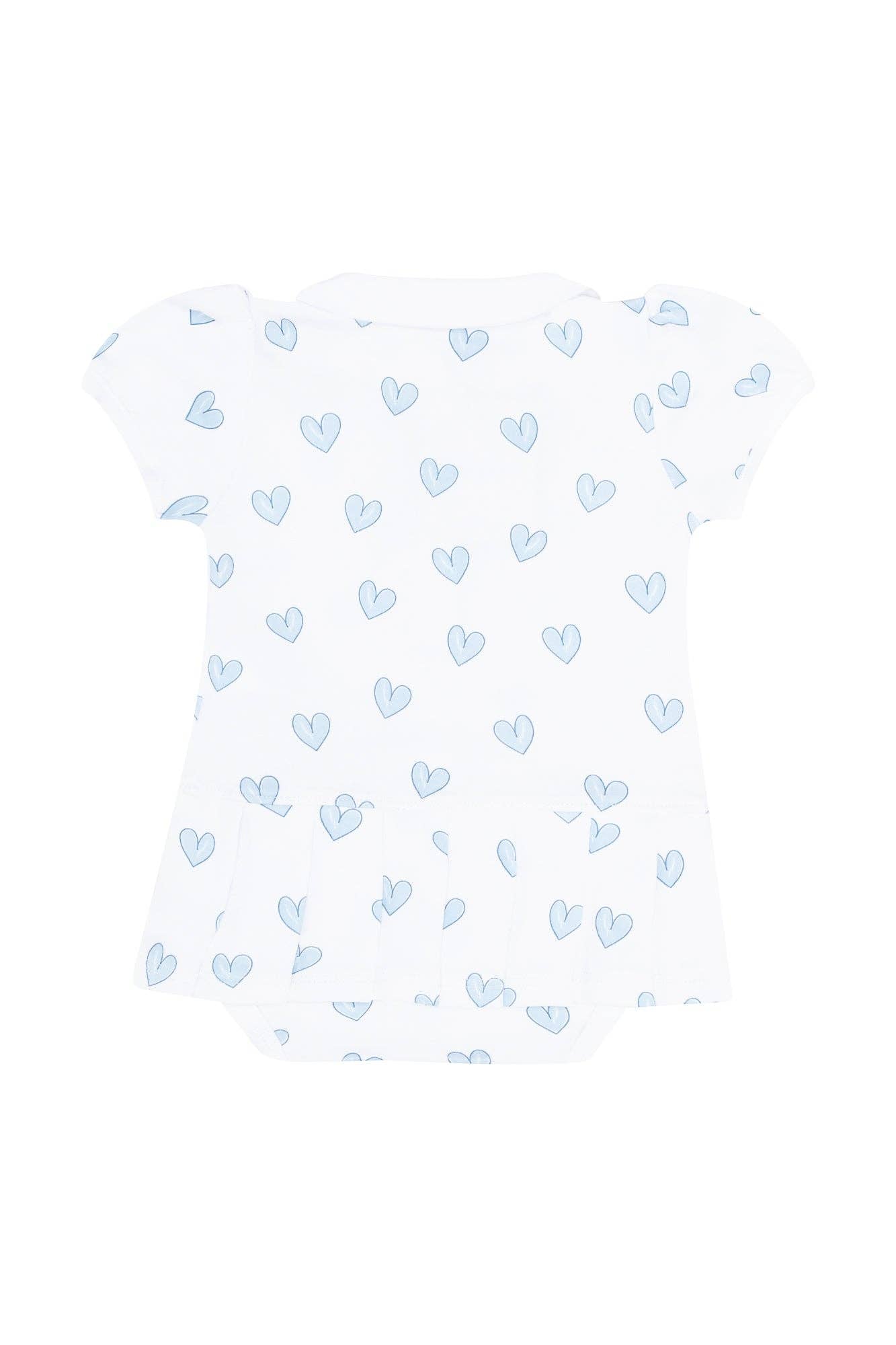 Blue Heart Print Onesie Dress: Blue
