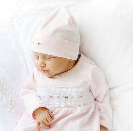 Baby Girl`s Smocked Flower Gown and Hat: Pink / NB