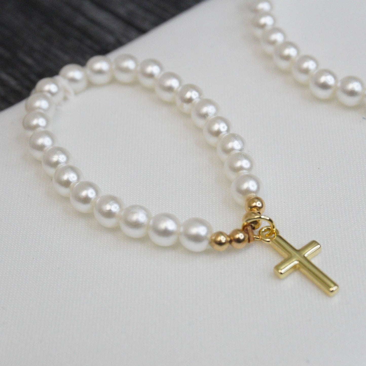 Gold Cross Pearl Bracelet: 0-3 Months