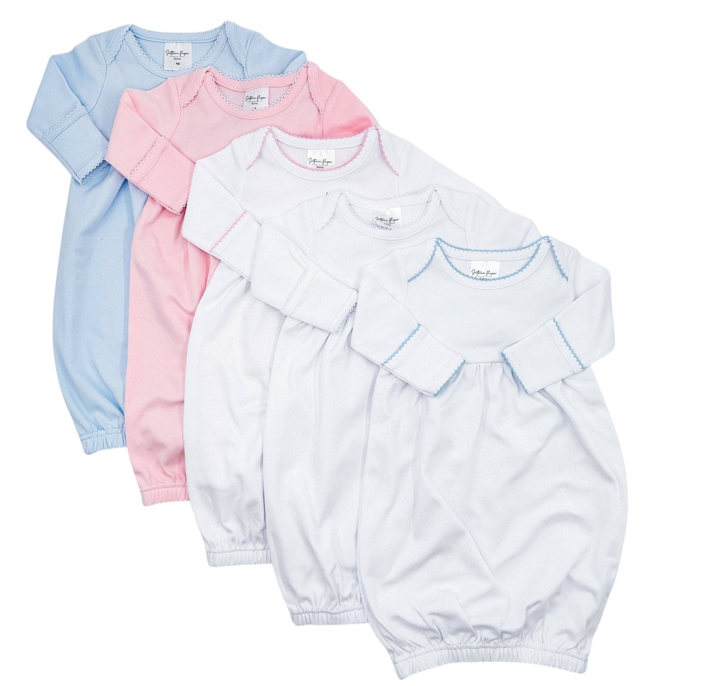 Gowns - Picot Trim: 0-6 Month / White