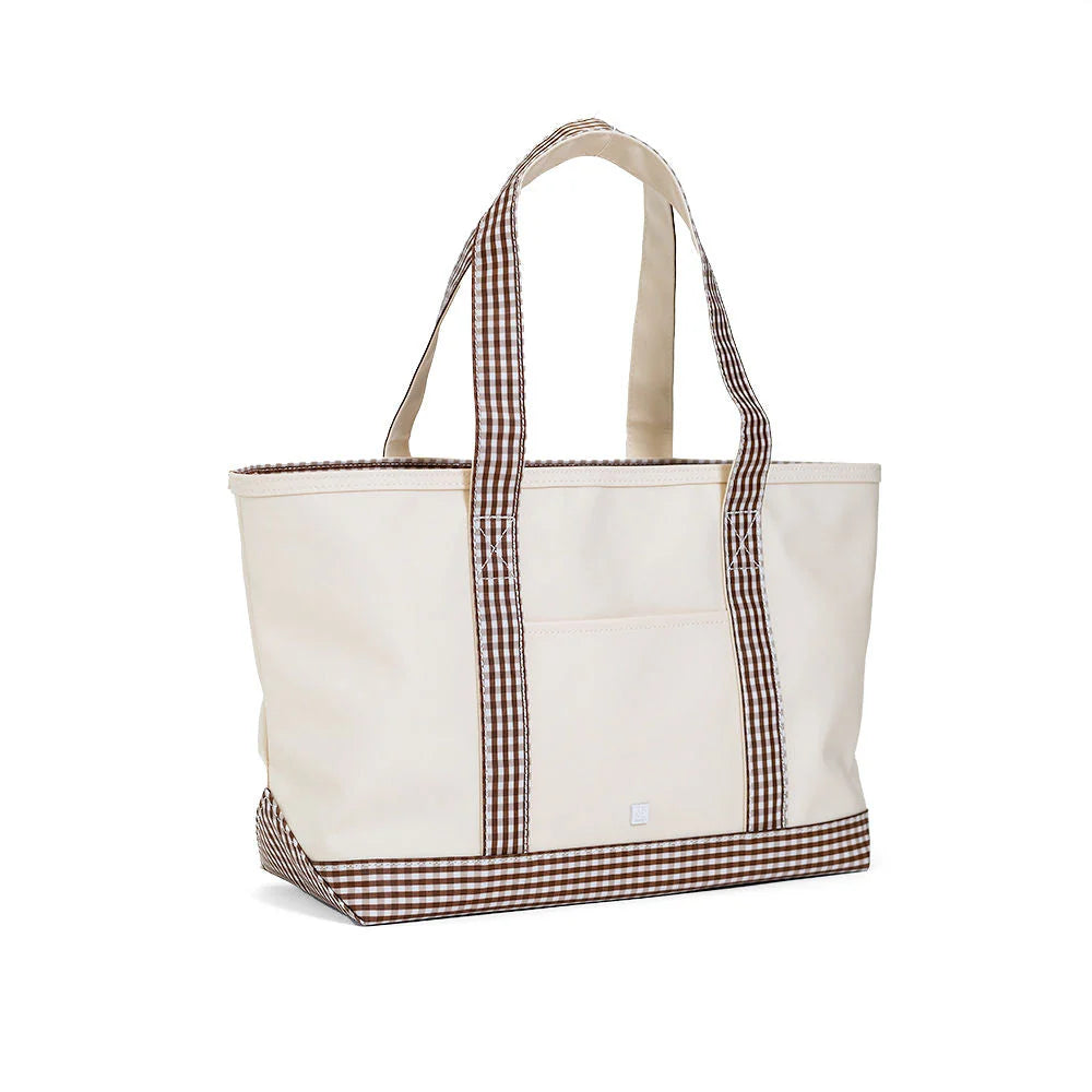 Medium Tote - Coated Canvas Natural with Gingham Coco Trim