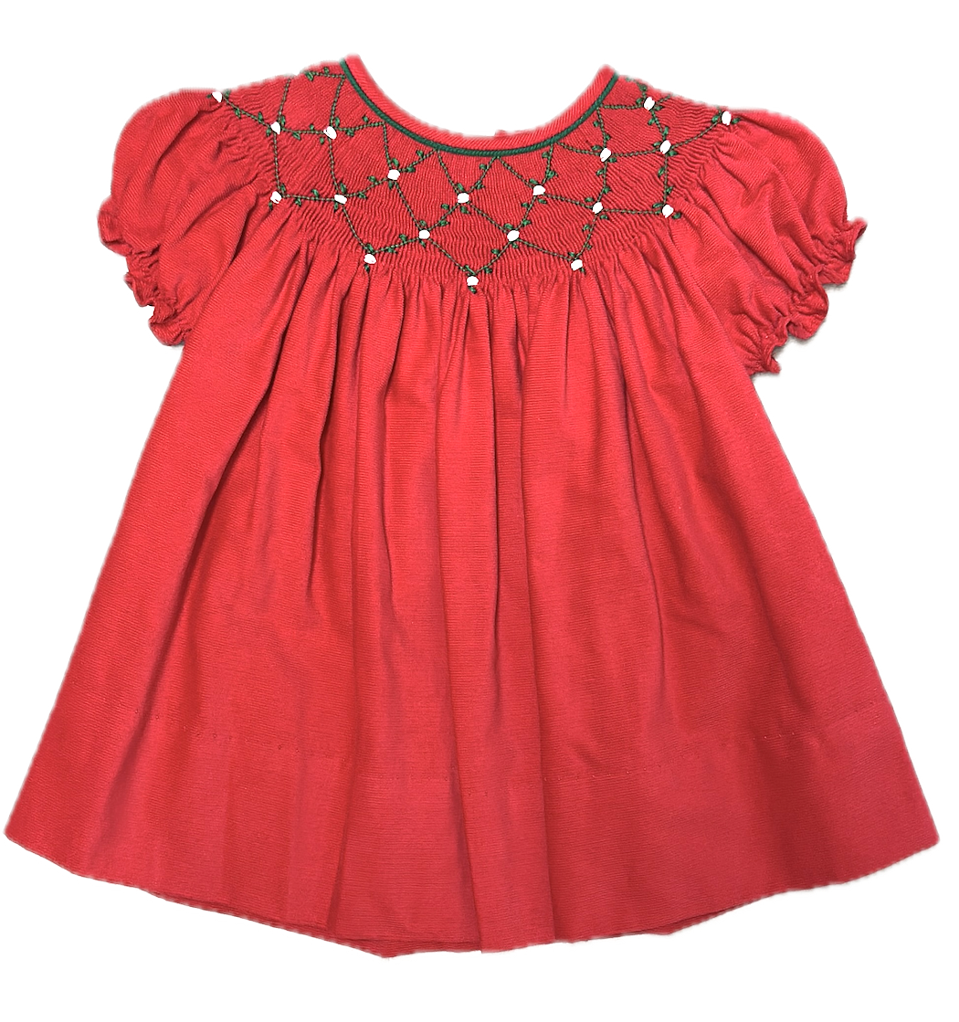 Red Corduroy Smocked Bishop Christmas Classic