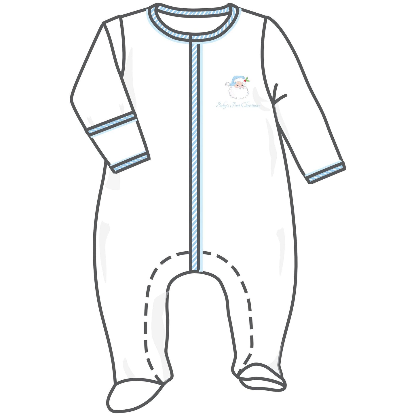 Santa Baby Embroidered Baby's First Christmas Footie - Light Blue
