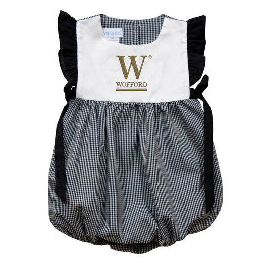 Wofford Terriers Embroidered Black Gingham Girls Bubble: 18M