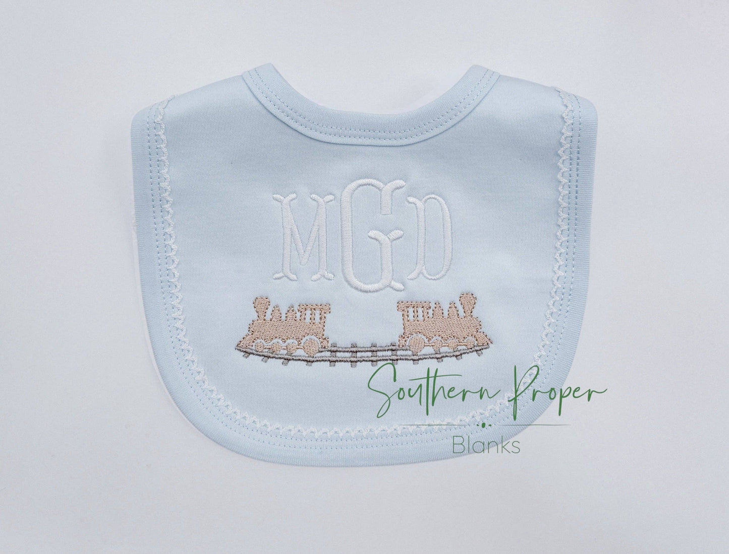 Bib - Picot Trim: Blue - Terry Cloth Backing