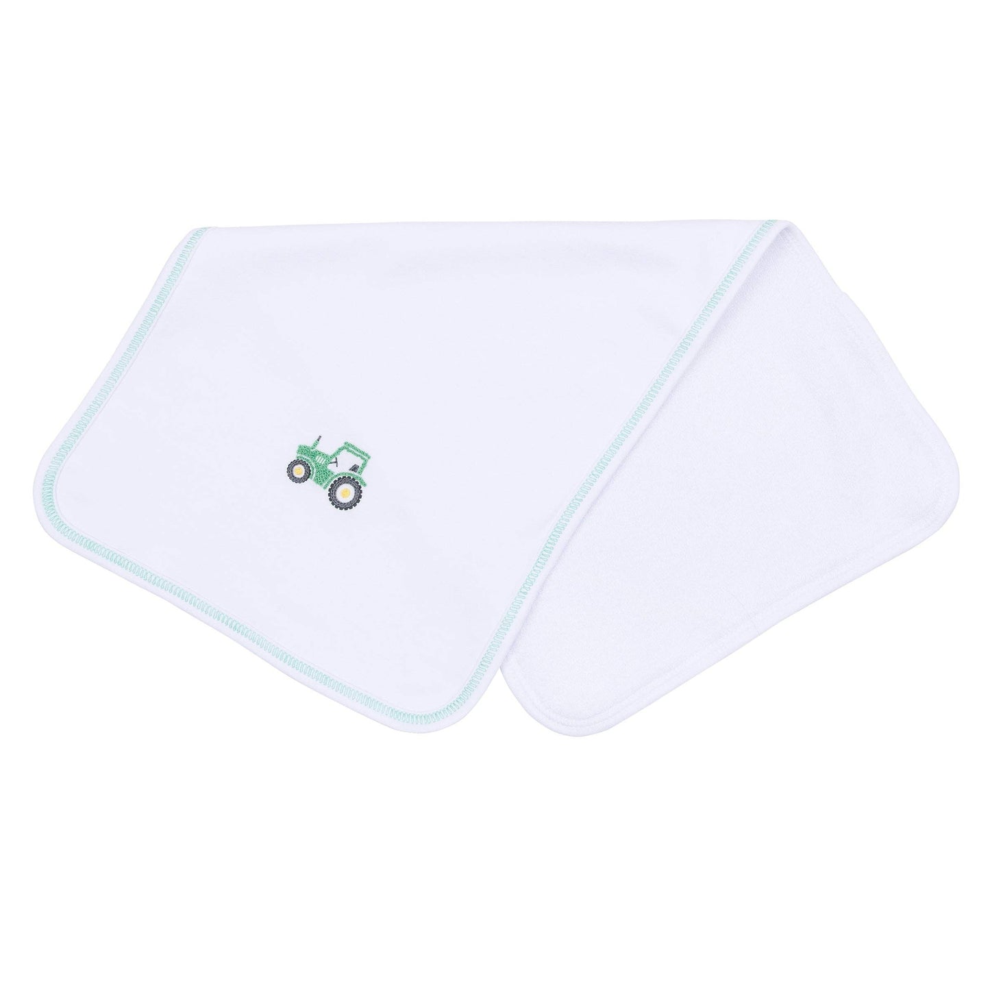 Lil' Green Tractor Embroidered Burp Cloth: One Size