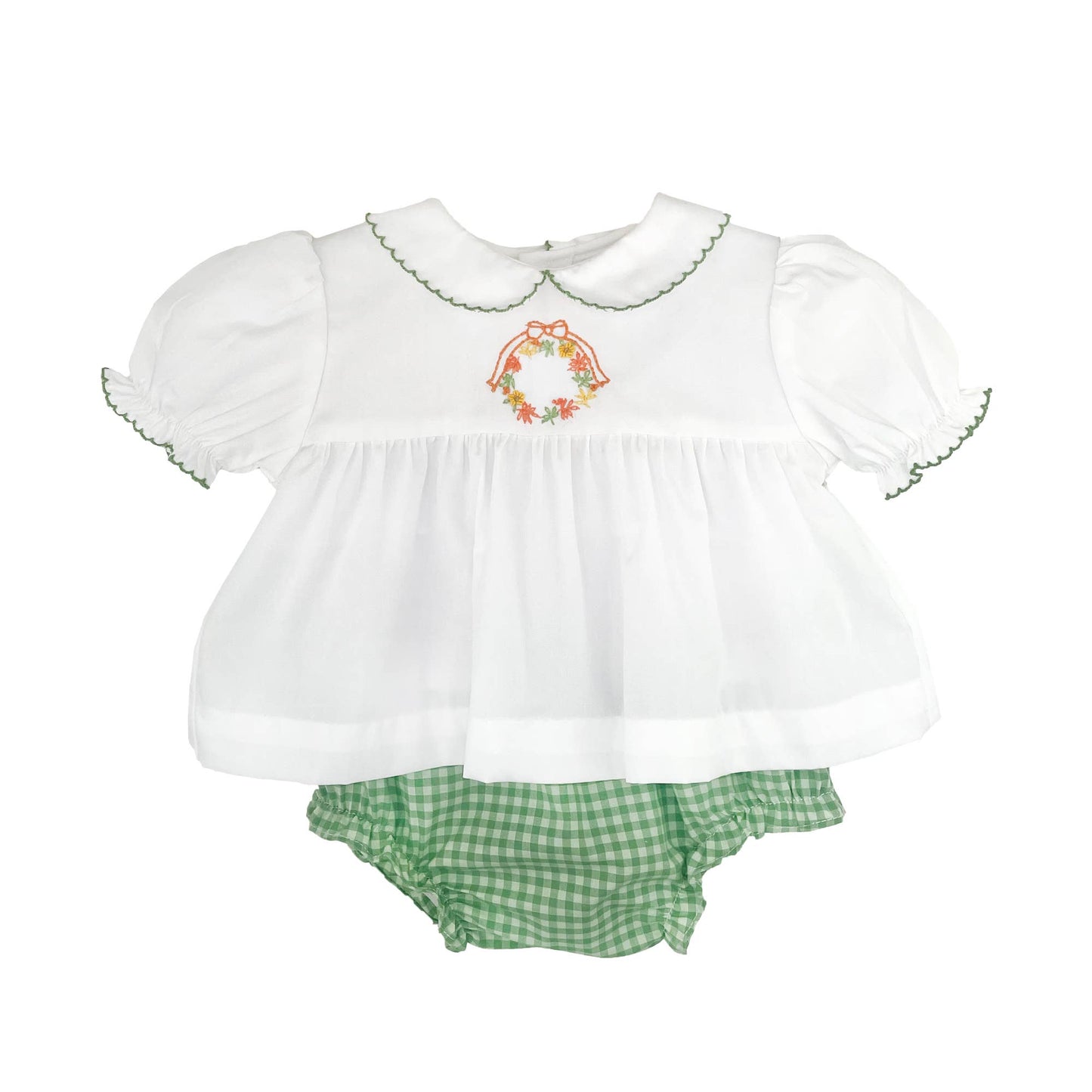 Fall Wreath Hand Embroidered Diaper Set: 3 Months