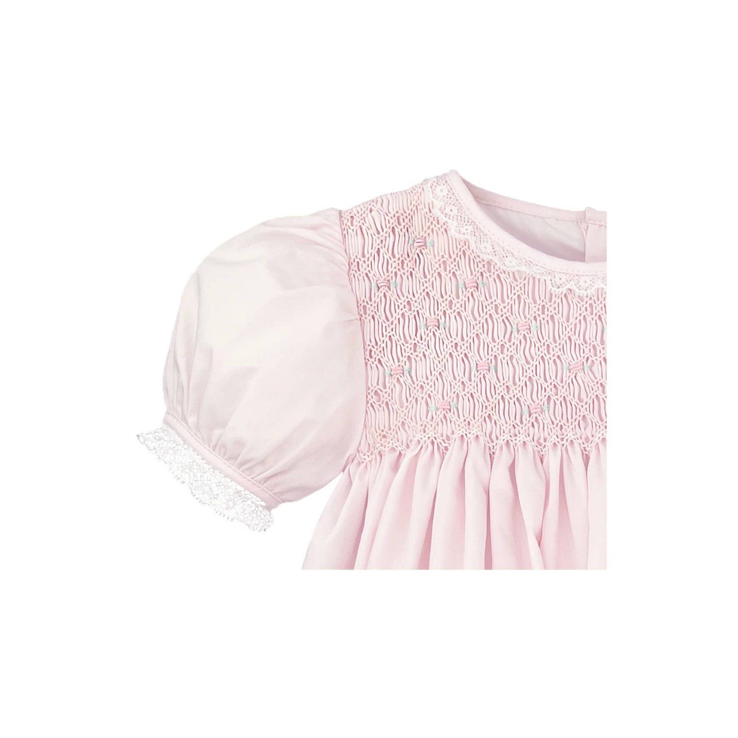 Fully Smocked Dress with French Lace Pink